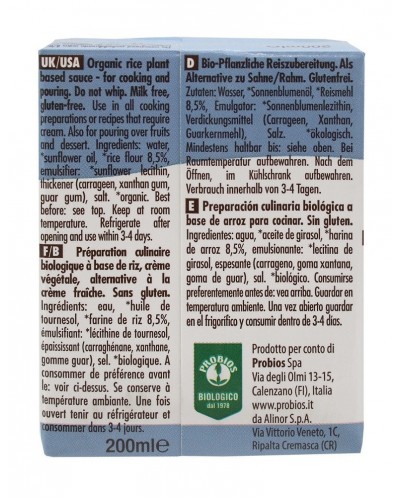 Crema vegetale a base di riso Rice Cuisine 200ml Probios