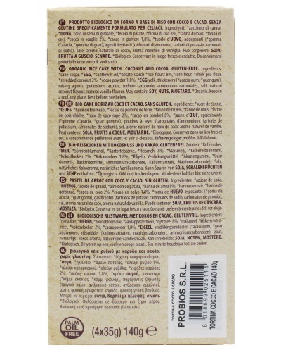 Tortina Cocco e Cacao senza glutine 4x35g Probios