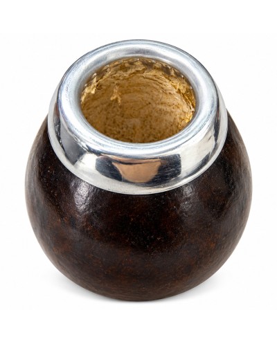 Mate in Zucca Naturale Nera con Bordo in Metallo